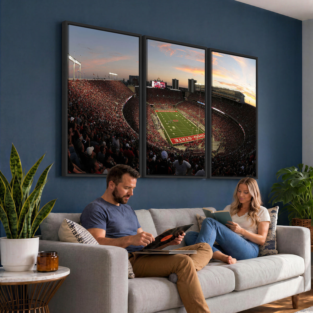 28825-PAN-FL-20X10 - Ohio State University Buckeyes Football Team Print - Columbus Ohio Stadium Wall Art Canvas Print