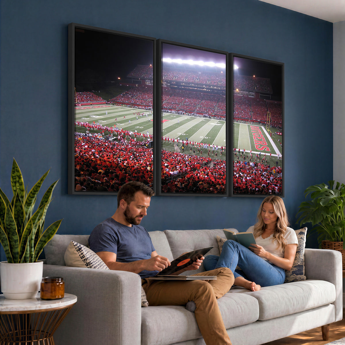 53225-PAN-FL-20X10 - Rutgers University Scarlet Knights Football Team Print - Piscataway SHI Stadium Wall Art Canvas