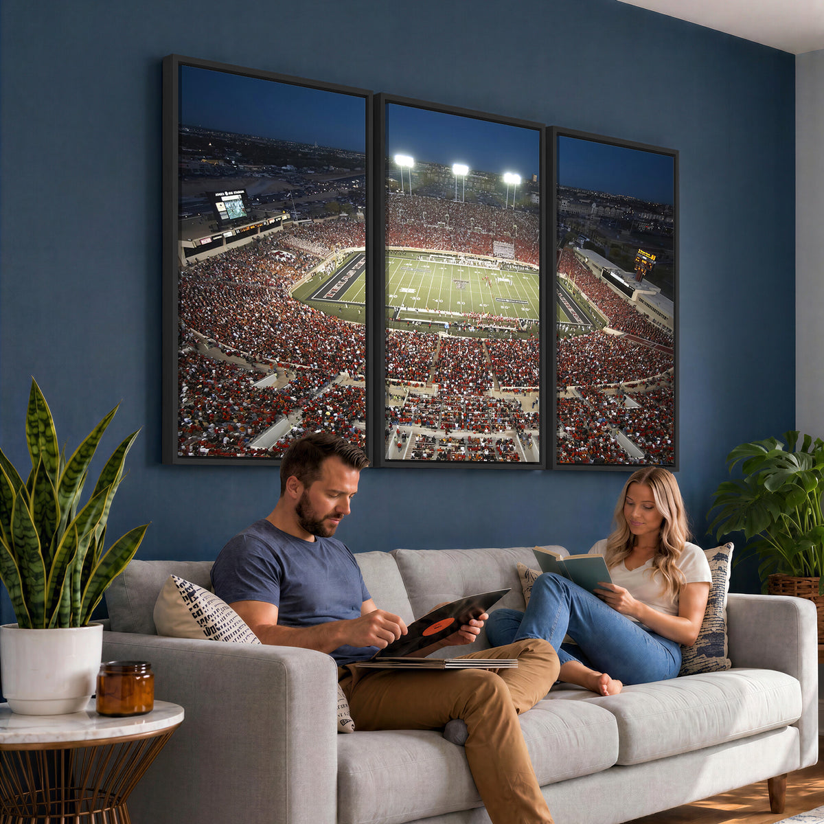 55763-MGV-CV-36X24 - Texas Tech Red Raiders Football Team Print, Lubbock Jones AT&T Stadium, Framed and Ready to Hang
