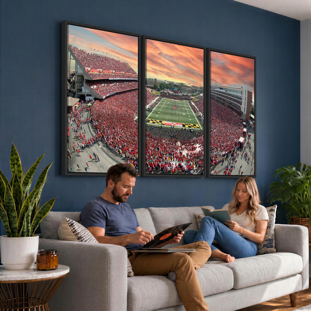 24140-PAN-FL-20X10 - University of Maryland Terrapins Football Team Print - College Park SECU Stadium Wall Art Canvas