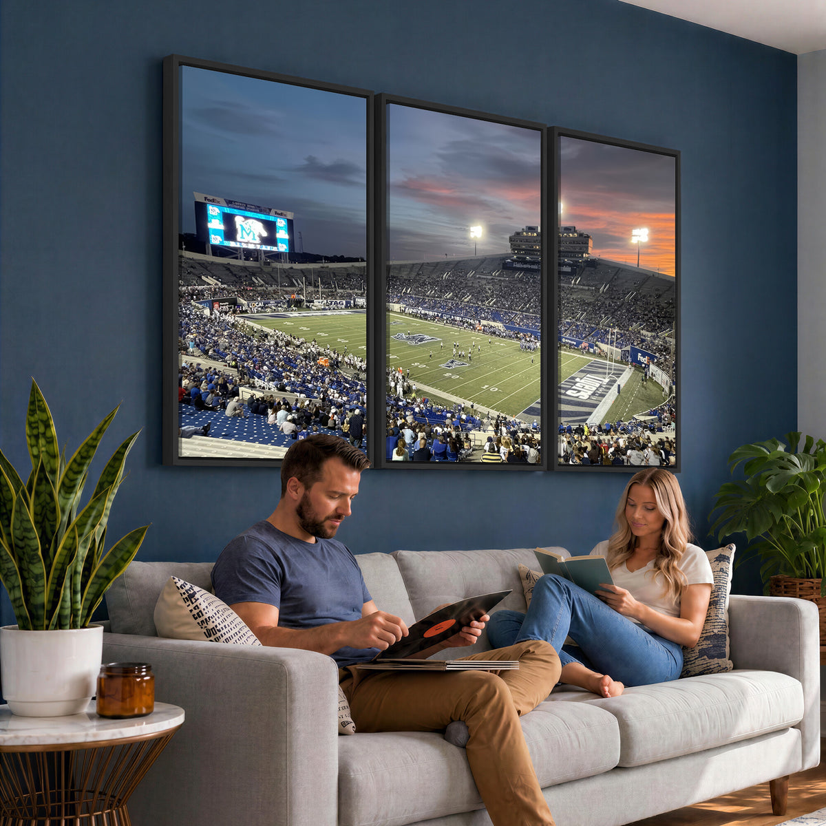 64409-PAN-FL-20X10 - Memphis Tigers Football Team Print - Memphis Simmons Bank Liberty Stadium Wall Art Canvas Print