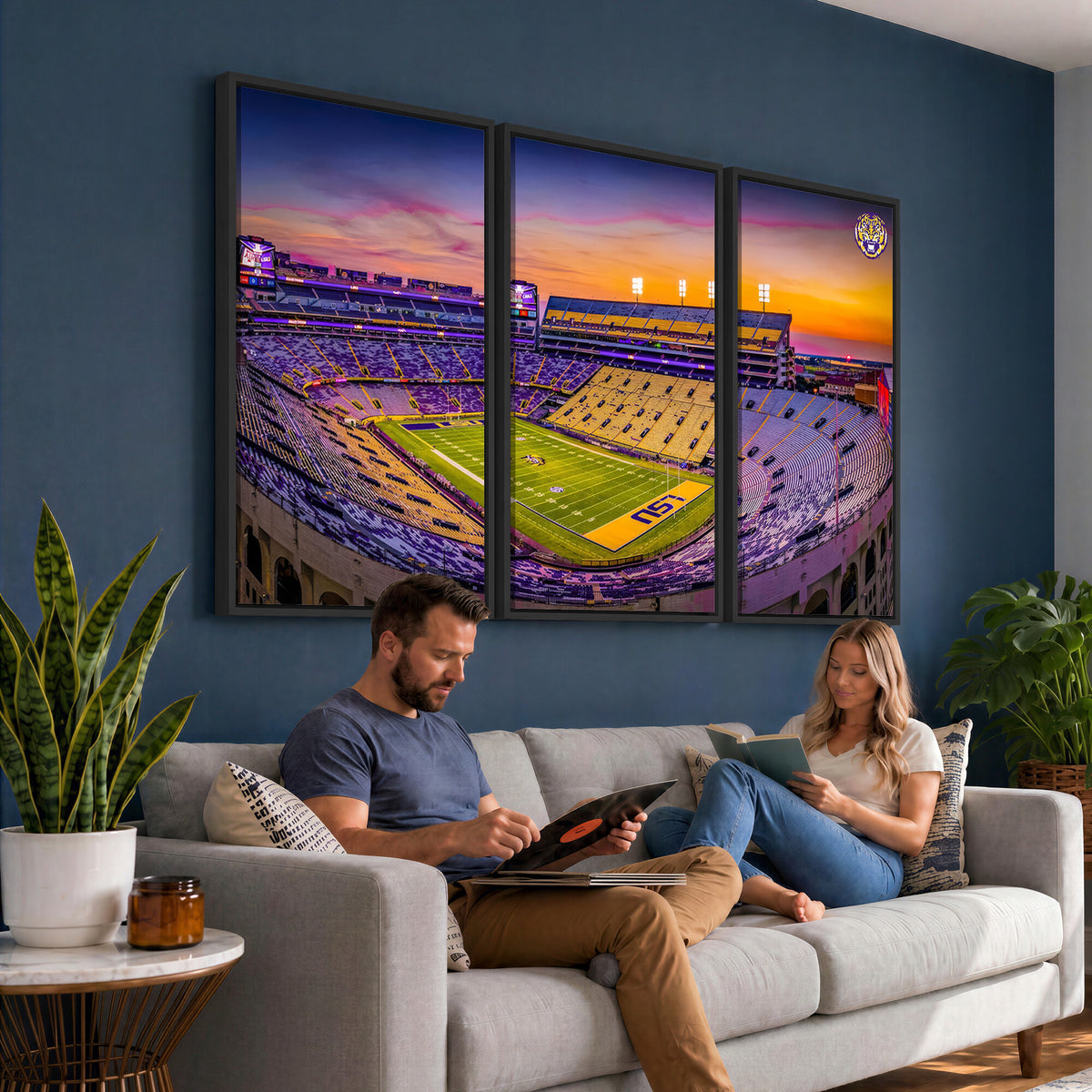 93538-MGV-CV-36X24 - The Louisiana State University Tigers Football Team Print, Framed and Ready to Hang Stadium Print