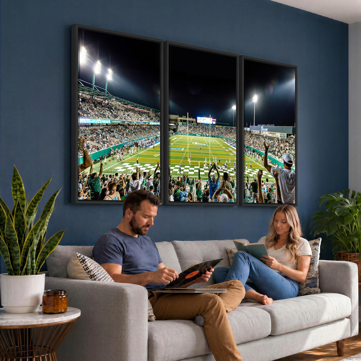 56448-MGV-CV-36X24 - The Tulane University Green Wave Football Team Print, New Orleans Yulman Stadium