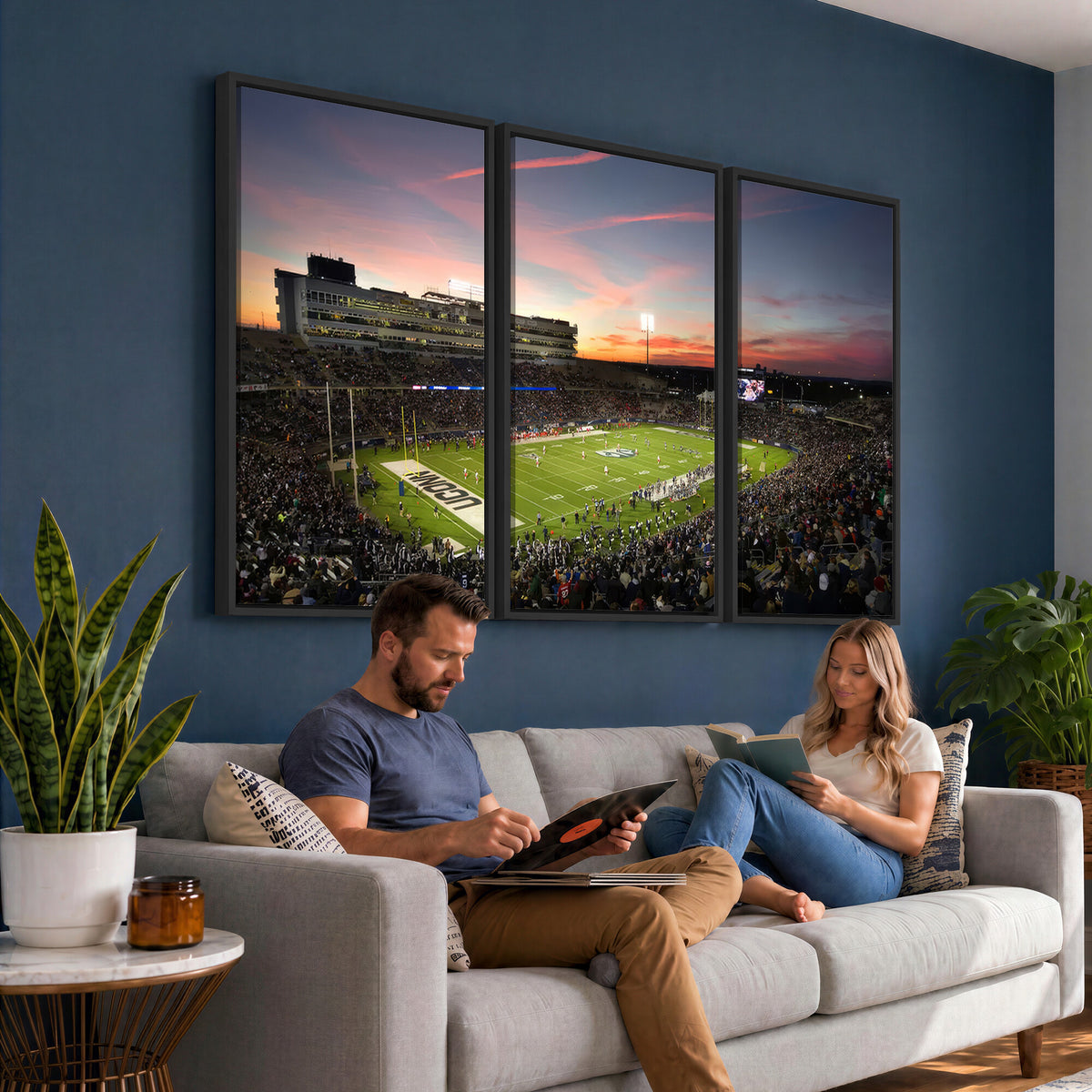 64416-MGV-CV-36X24 - The University of Connecticut UCONN Huskies Football Team Print, Framed and Ready to Hang