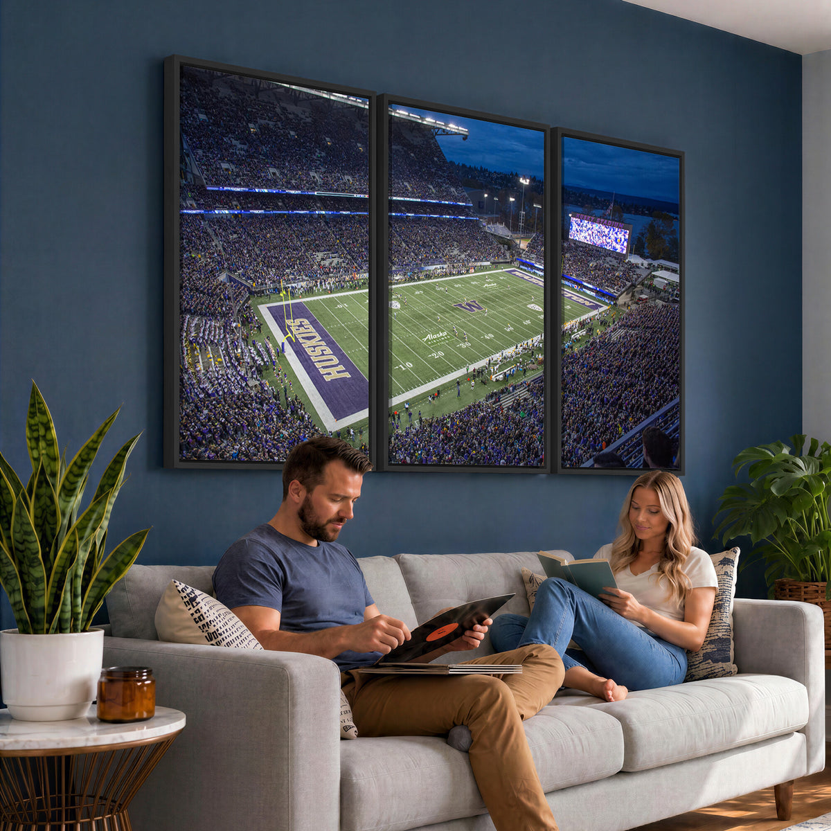 84780-MGV-CV-36X24 - The University of Washington Huskies Football Team Print, Framed and Ready to Hang