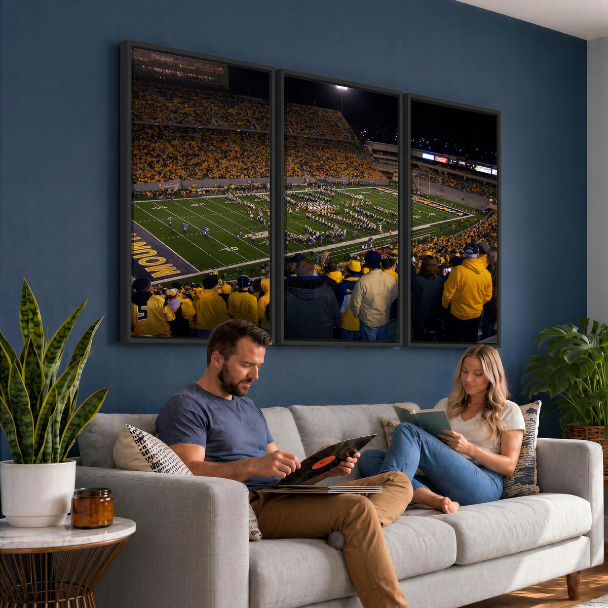58154-MGV-CV-36X24 - West Virginia University Mountaineers Football Team Print, Milan Puskar Stadium, Morgantown