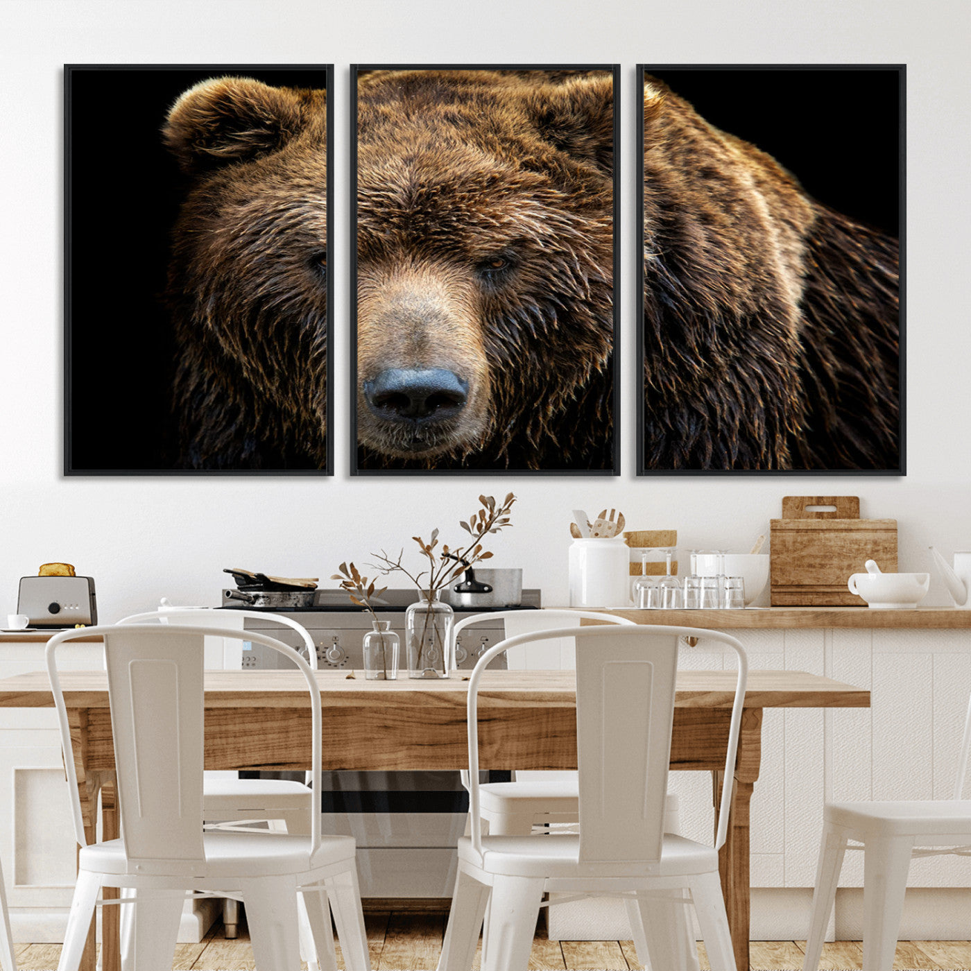 MGV-FC-60X30-3P - Grizzly Brown Bear Canvas Wall Art, Wildlife Animal Canvas Artwork Bear Print, Bear Wall Art Print,