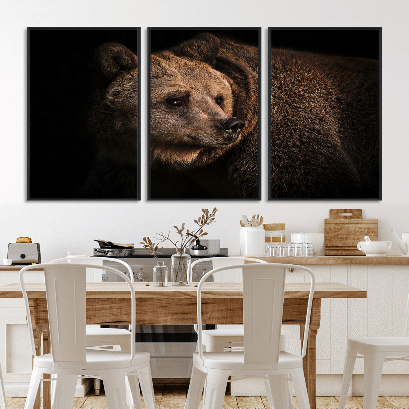 MGV-FC-60X30-3P - Wild Grizzly 399 Bear Canvas Wall Art Print, Bear Animal Canvas Artwork Print, Black Bear Wall Art