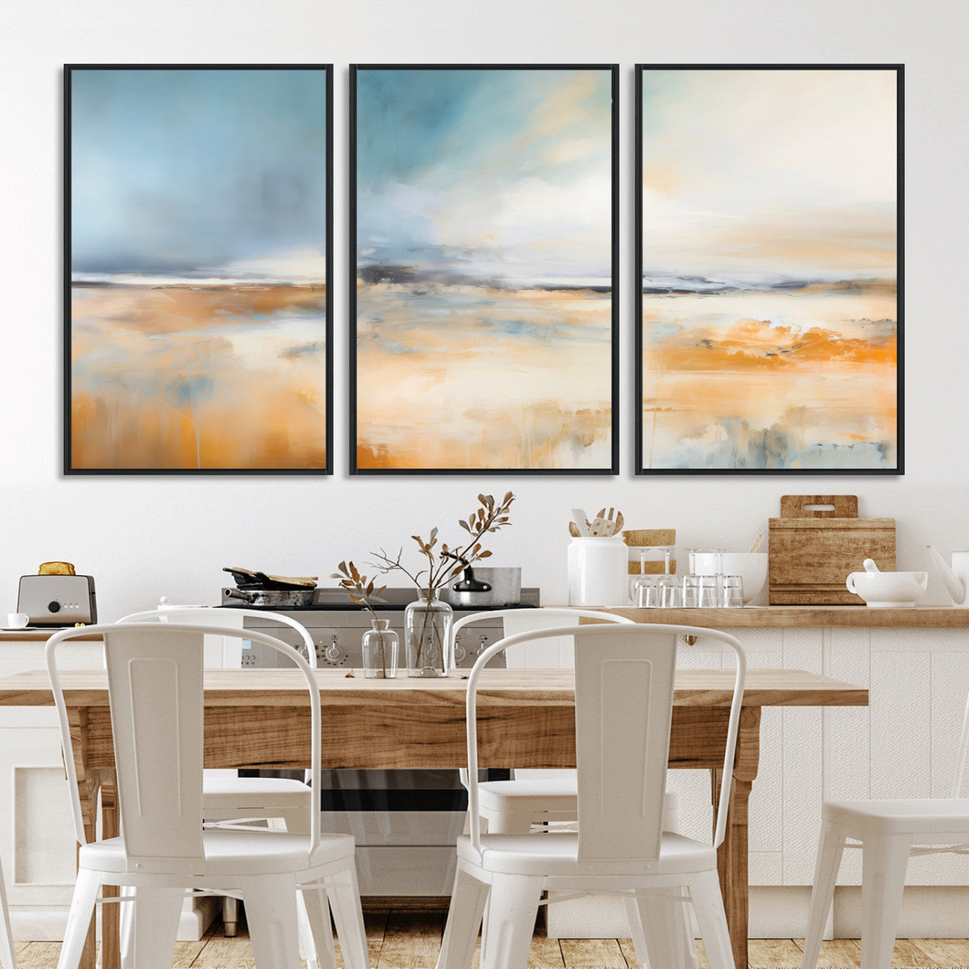 -Abstract Landscape Wall Art Canvas Print - Warm Tones of Orange and Blue, Modern Framed Art for Home
