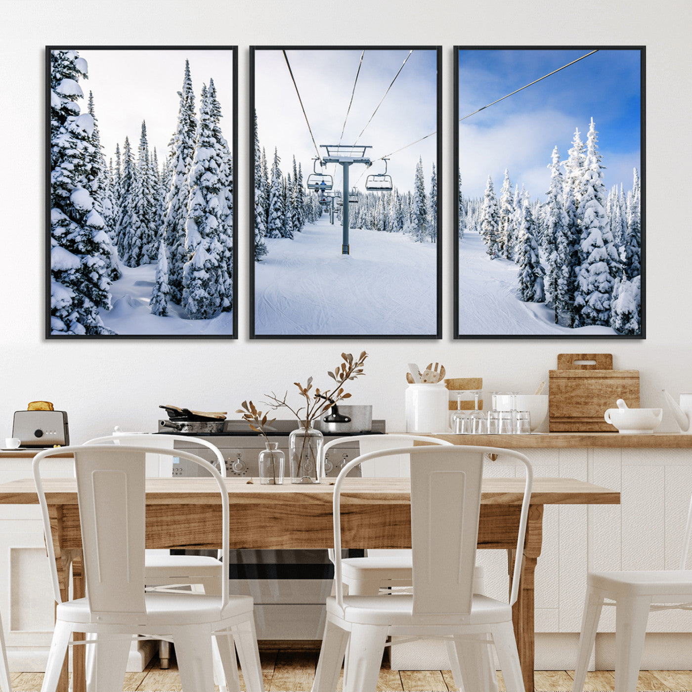 MGV-FC-60X30-3P - Winter Ski Lift Wall Art Print - Landscape Wall Art | Snowy Mountain Adventure | Perfect for Cabin