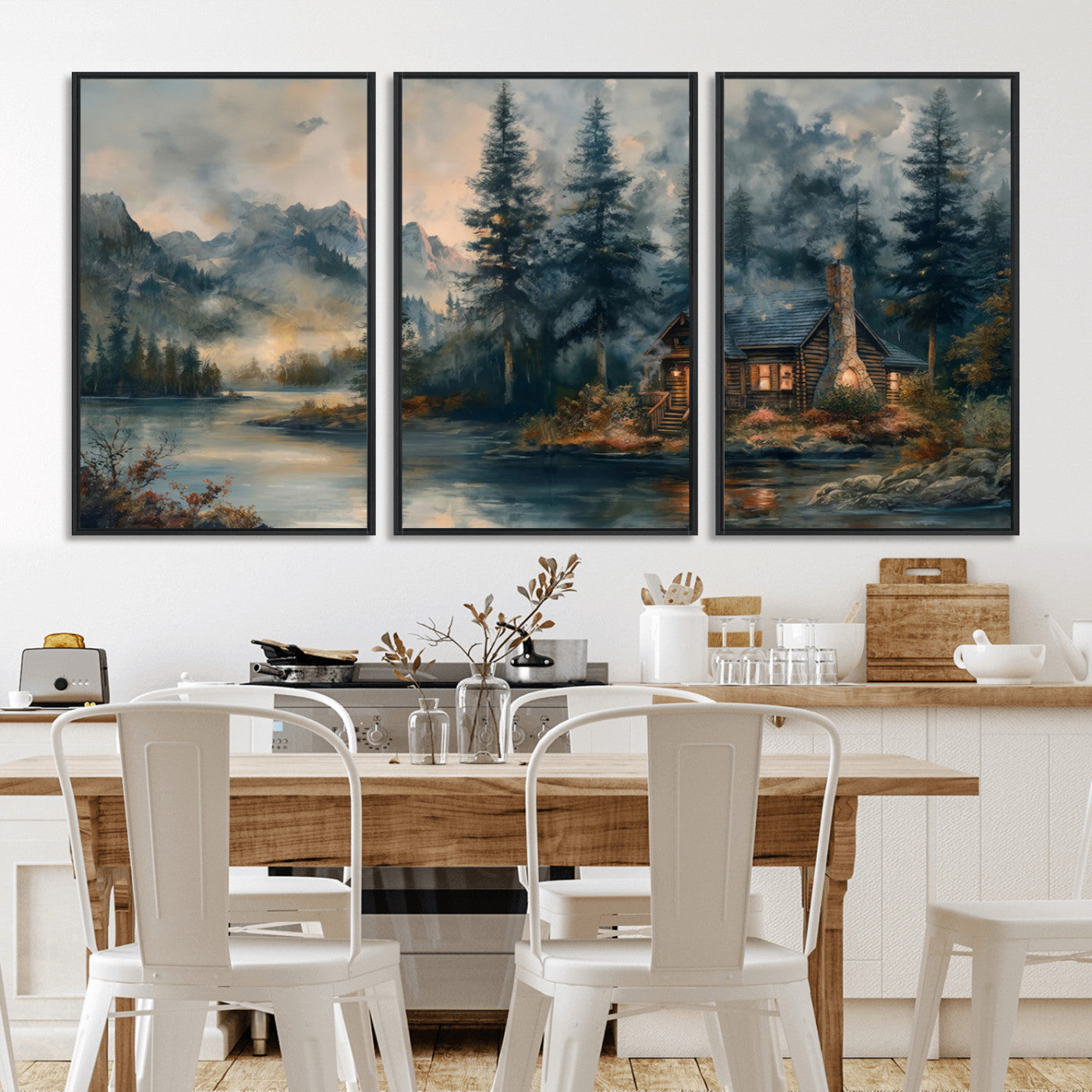 MGV-FC-60X30-3P - Rustic Cabin Woods Wall Art Print | Lake in a Forest Canvas Print | Cabin, Lodge, and Farmhouse