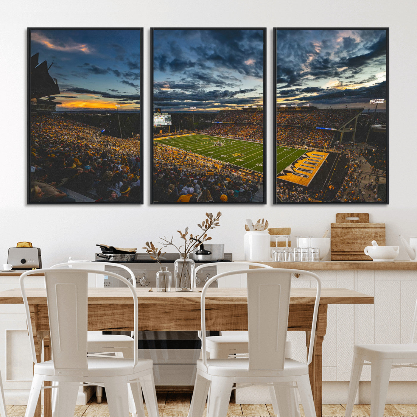 MGV-FC-60X30-3P - University of Wyoming Cowboys Football Team Print - Laramie War Memorial Stadium Wall Art Canvas