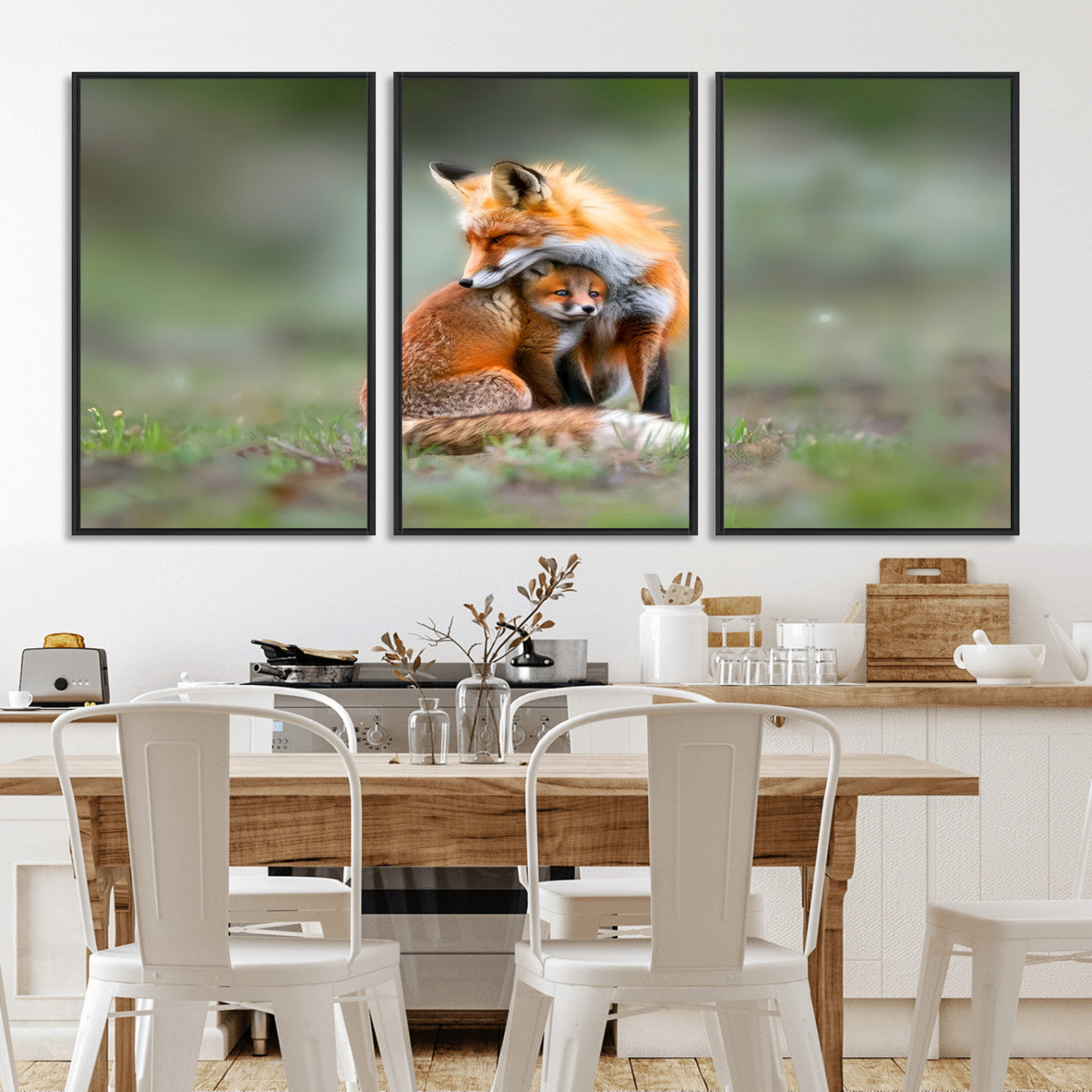 MGV-FC-60X30-3P - Heartwarming Fox and Baby Cub Wall Art | Ready to Hang Canvas Print of Foxes in Nature | Perfect for