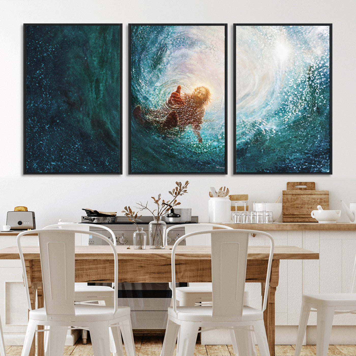 MGV-FC-60X30-3P - Powerful Jesus Canvas Print - Hand of Salvation, Inspirational Wall Art - Framed, Ready to Hang for