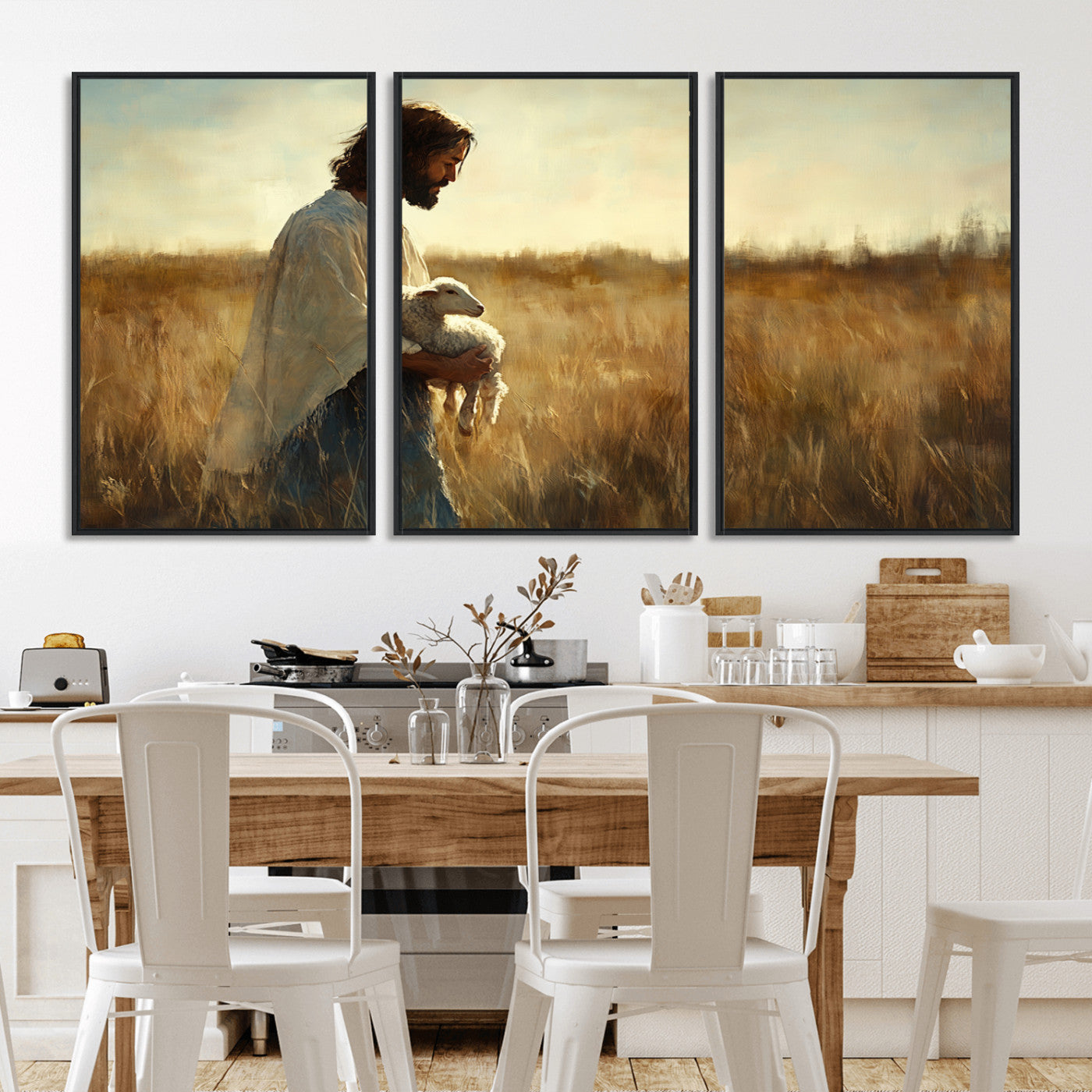 MGV-FC-60X30-3P - Jesus the Good Shepherd Wall Art Canvas Print - Inspirational Christian Religious Print for Prayer