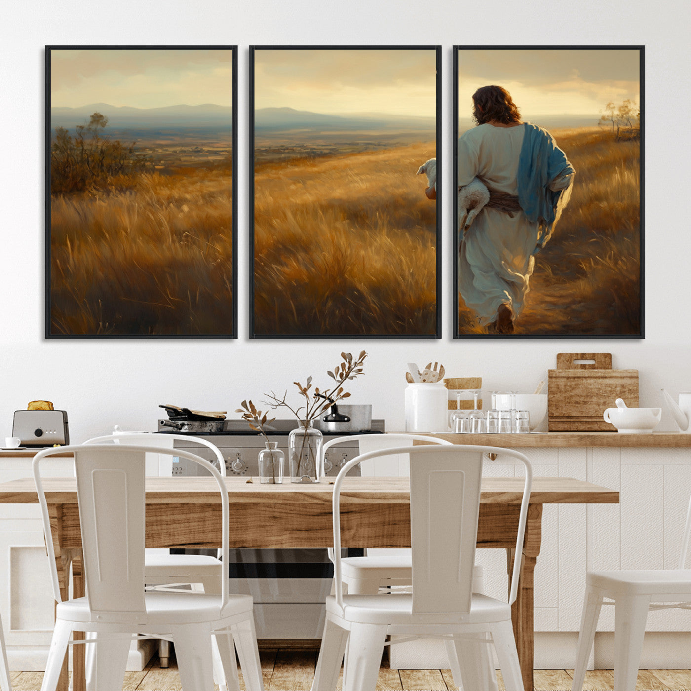 MGV-FC-60X30-3P - Jesus the Good Shepherd Wall Art Canvas Print - Inspirational Christian Religious Print for Prayer