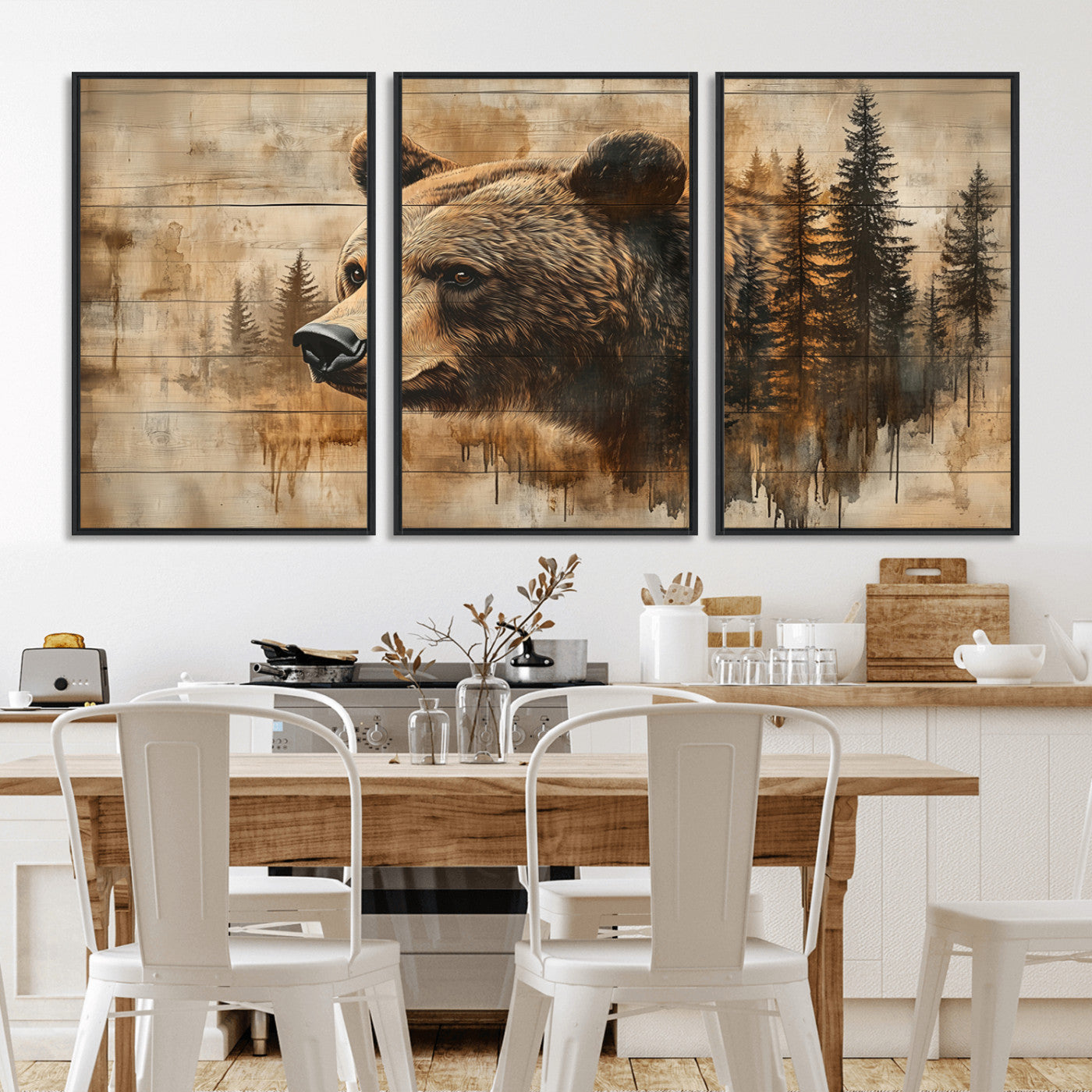 MGV-FC-60X30-3P - Rustic Grizzly Bear Wall Art, Abstract Grizzly 399 Bear Wall Art Canvas Print - Woodland Wildlife