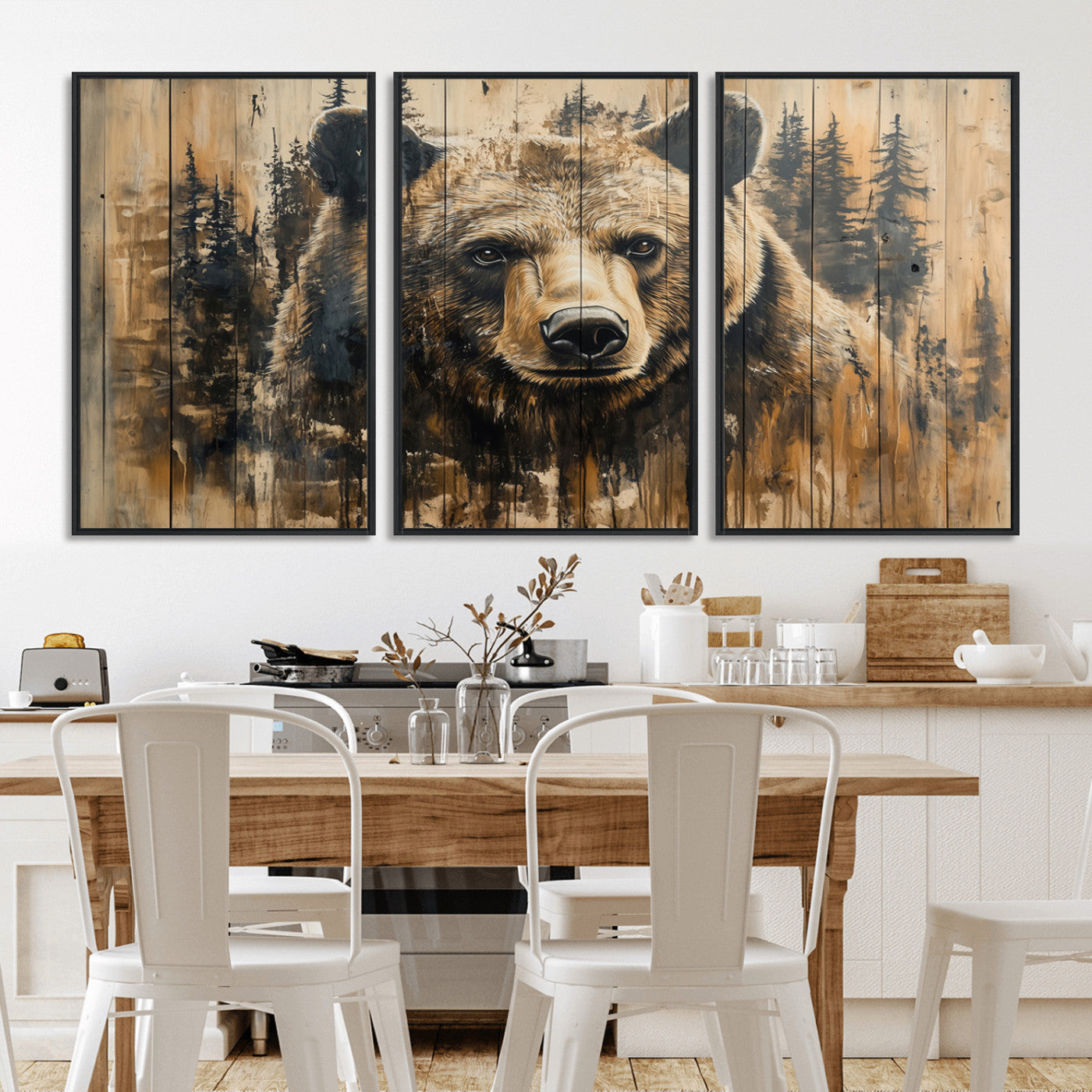 MGV-FC-60X30-3P - Majestic Grizzly 399 Bear Wall Art | 3-Panel Rustic Canvas Print for Living Room, Office, or Cabin