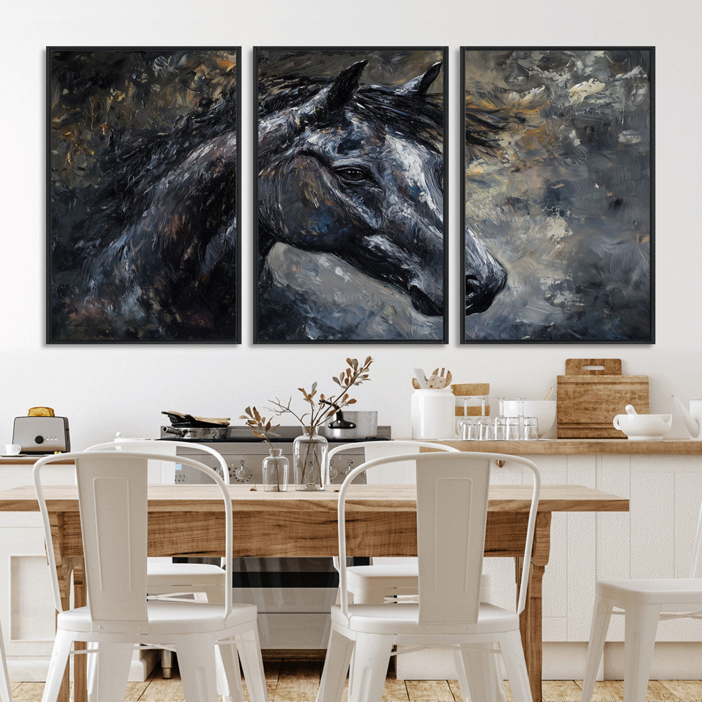 MGV-FC-60X30-3P - Large Abstract Horse Wall Art Canvas Print | Farmhouse Wall Decor | Rustic Horse Art | Western Cabin