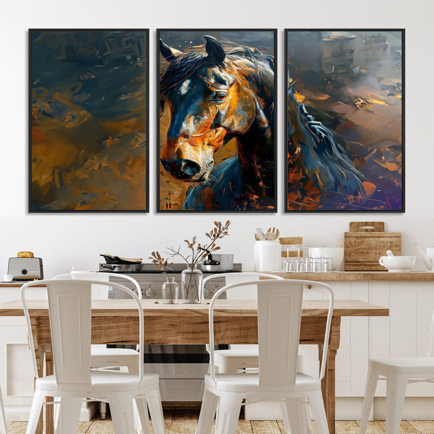 MGV-FC-60X30-3P - Abstract Horse Wall Art Canvas Print | Farmhouse Wall Decor | Western Cabin Art | Rustic Horse Decor