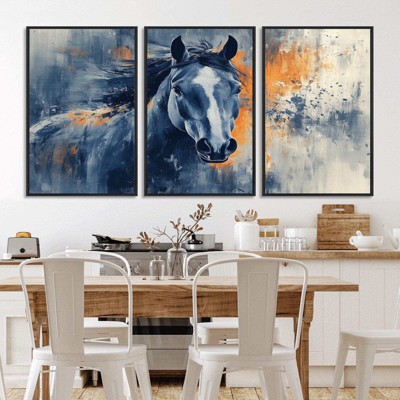 MGV-FC-60X30-3P - Abstract Blue Horse Wall Art Print Canvas | Horse Wall Art Print | Western Decor for Farmhouse |