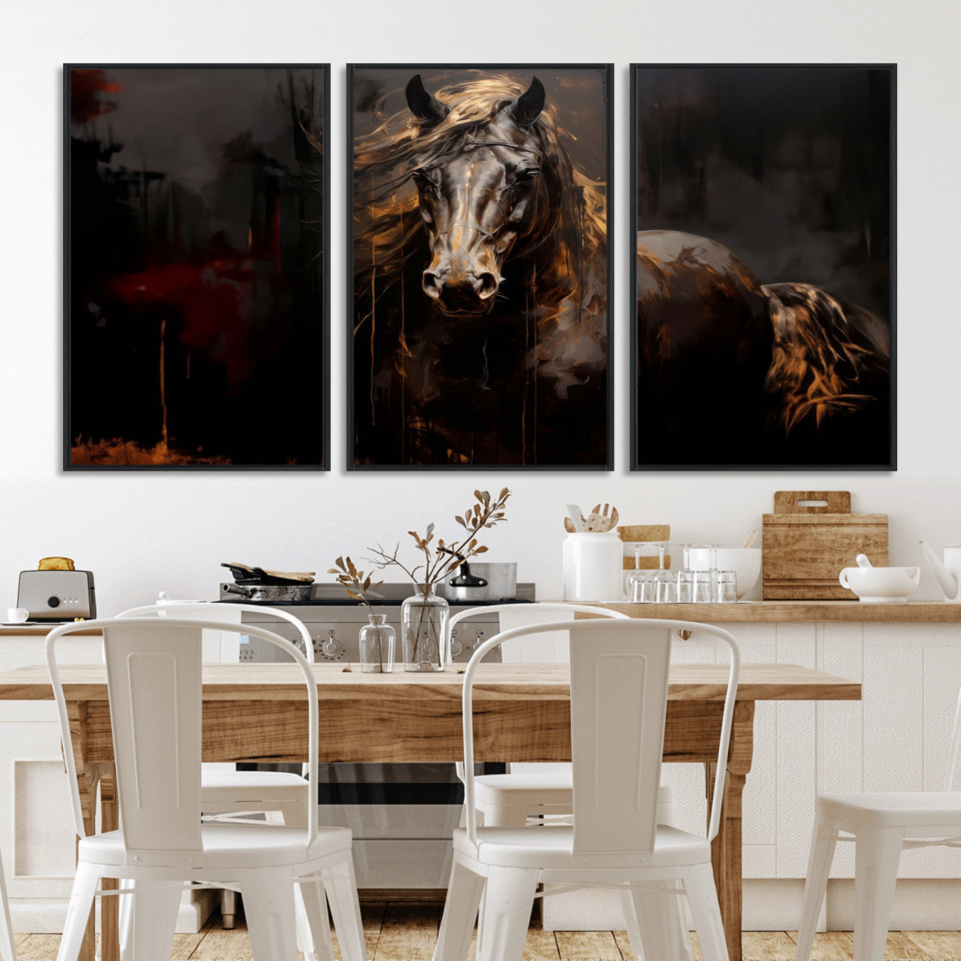 MGV-FC-60X30-3P - Abstract Black Horse Canvas Print for Farmhouse Wall Art | Abstract Equine Wall Art | Western Decor