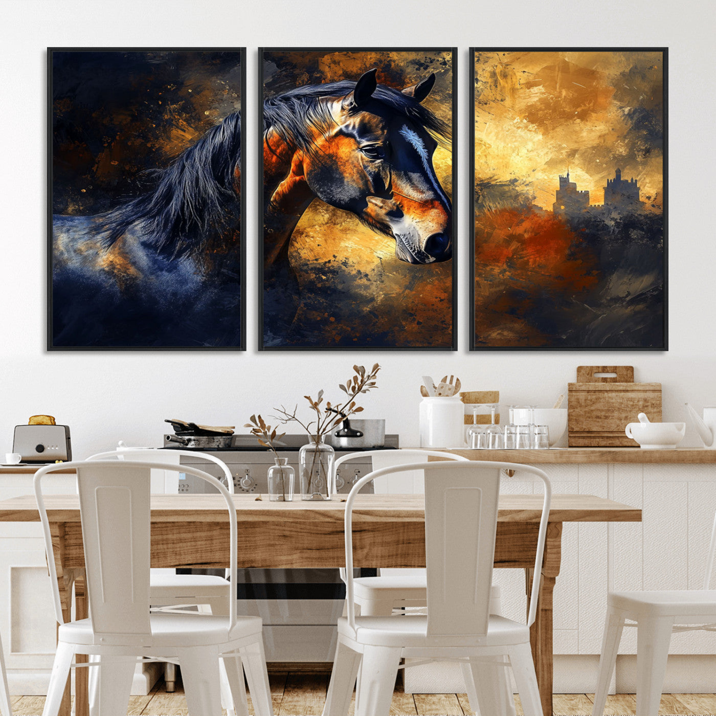 MGV-FC-60X30-3P - Abstract Horse Art Print - Abstract Canvas Wall Art | Perfect for Rustic Farmhouse, Modern, or