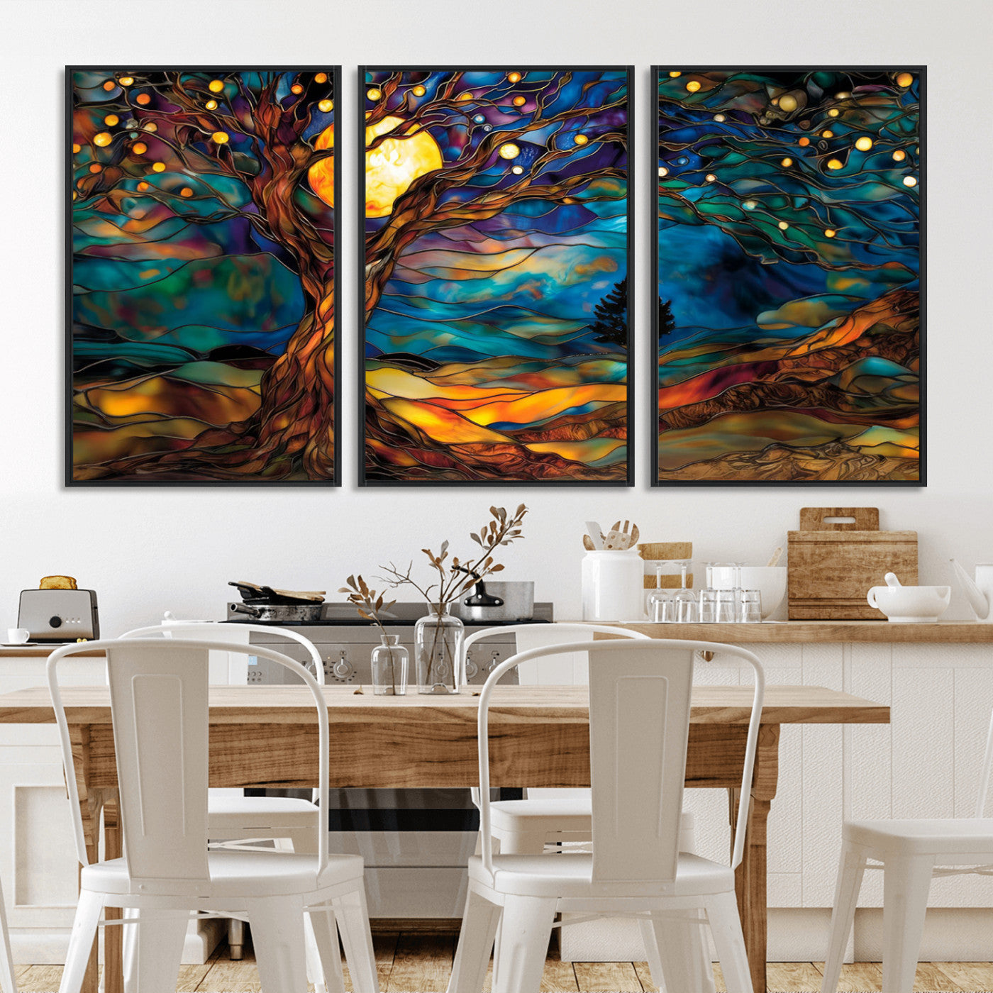 MGV-FC-60X30-3P - Tree of Life Wall Art - Yggdrasil Tree of Life Canvas Print - Vibrant Moonlit Tree Wall Art,  Tree