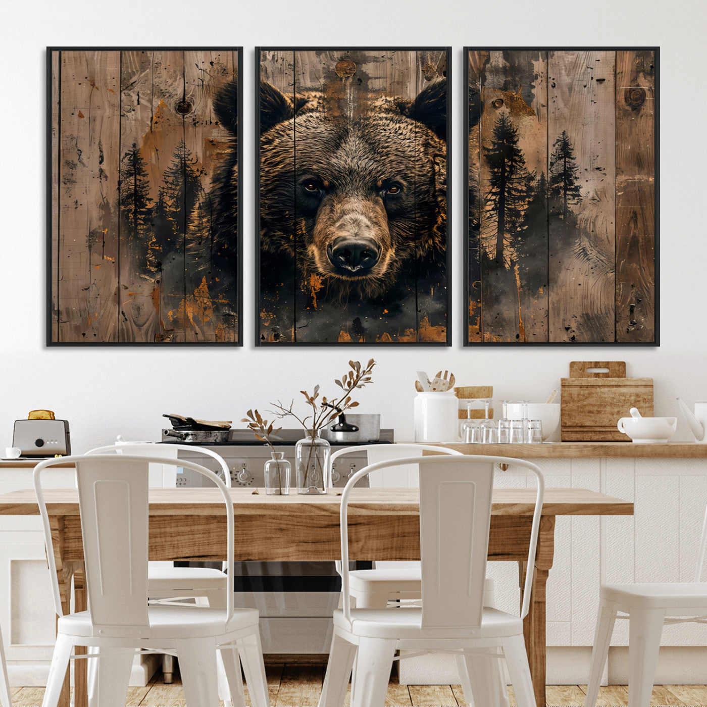 MGV-FC-60X30-3P - Rustic Grizzly 399 Wall Art | Triptych Canvas Print | Rustic Cabin Wall Decor | Perfect for
