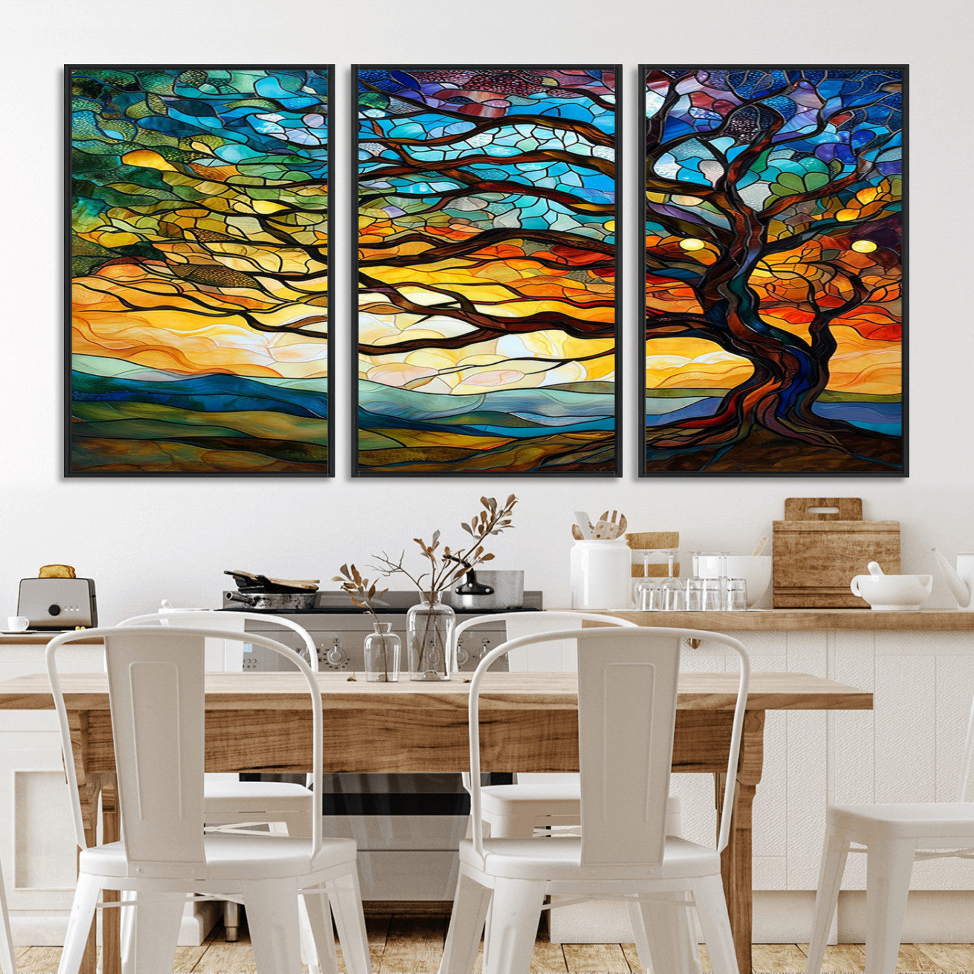 MGV-FC-60X30-3P - Vibrant Mosaic Tree of Life Wall Art | Stained Glass Style Canvas Print | Ready to Hang Artistic