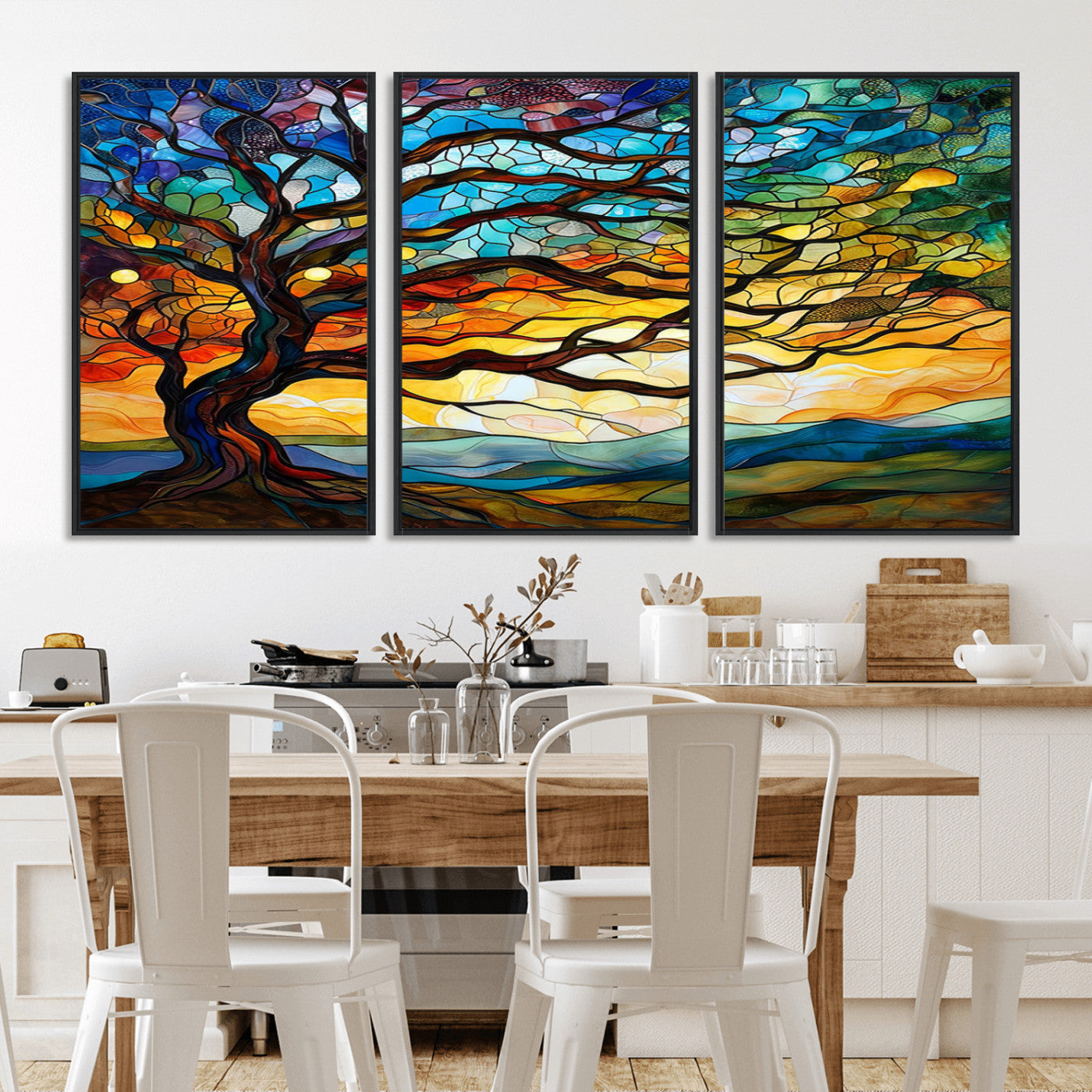 MGV-FC-60X30-3P - Mosaic Tree Wall Art | Ready to Hang Stained Glass Style Canvas Print | Farmhouse Wall Decor, Cabin