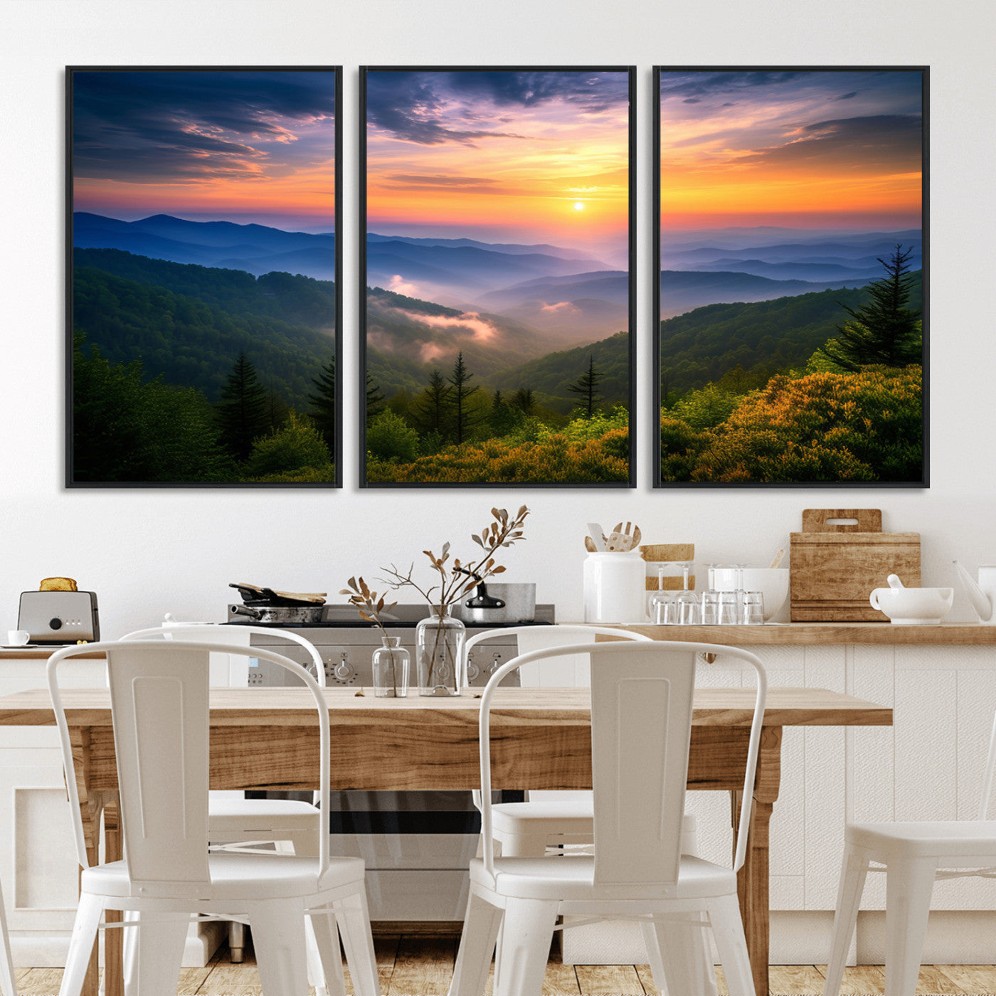 MGV-FC-60X30-3P - Majestic Mountain Sunrise Print | Landscape Wall Art | Canvas Print Ready to Hang | Farmhouse Wall
