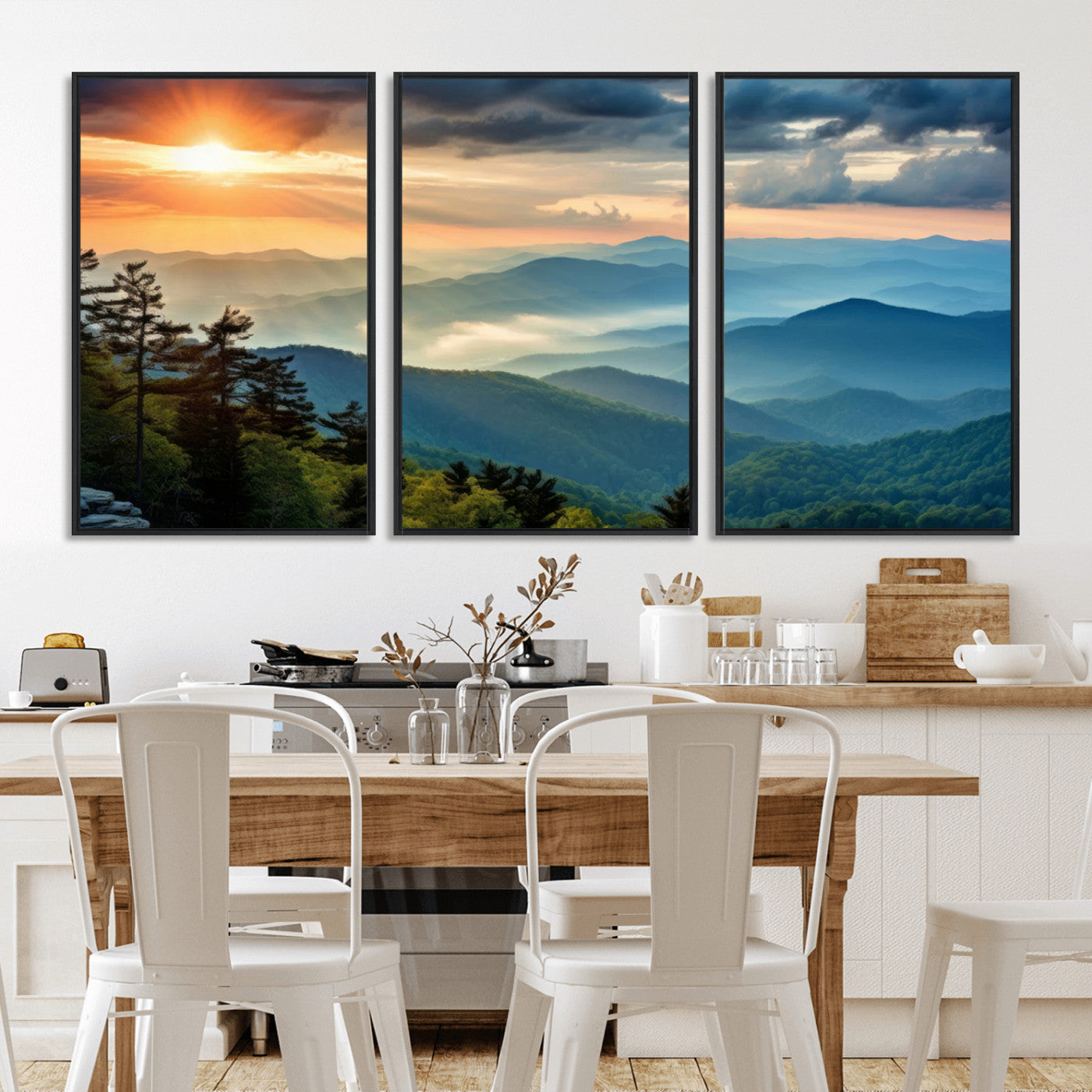 MGV-FC-60X30-3P - Sunrise Over Mountain Range Wall Art Canvas Print, Farmhouse Wall Decor, Cabin Wall Art