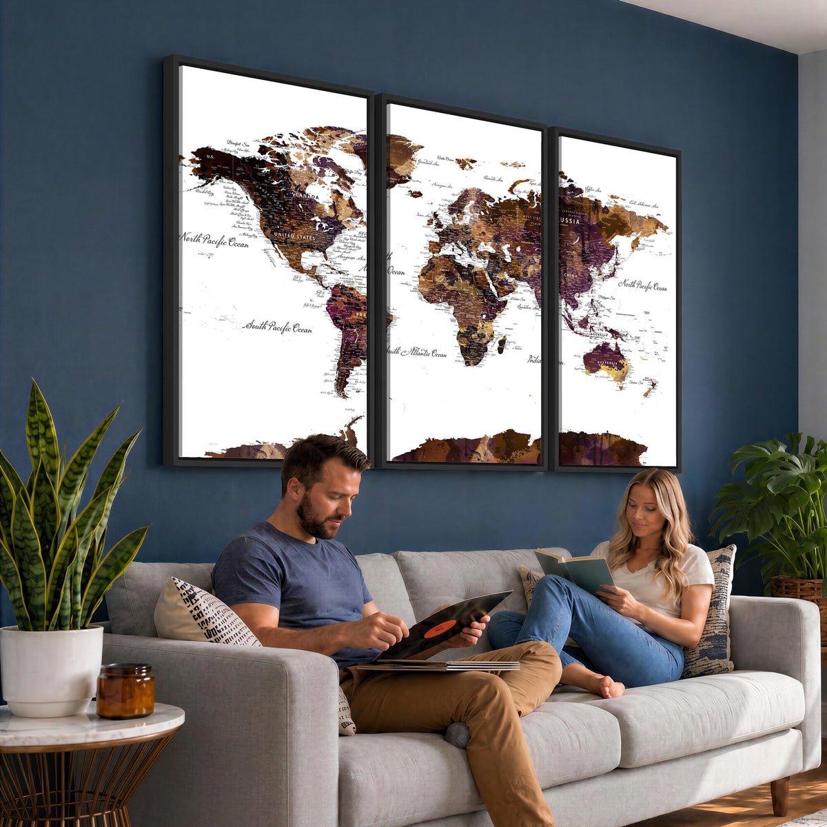 50611-PAN-FL-20X10 - World Map Canvas Print | Detailed Map of the World Wall Art