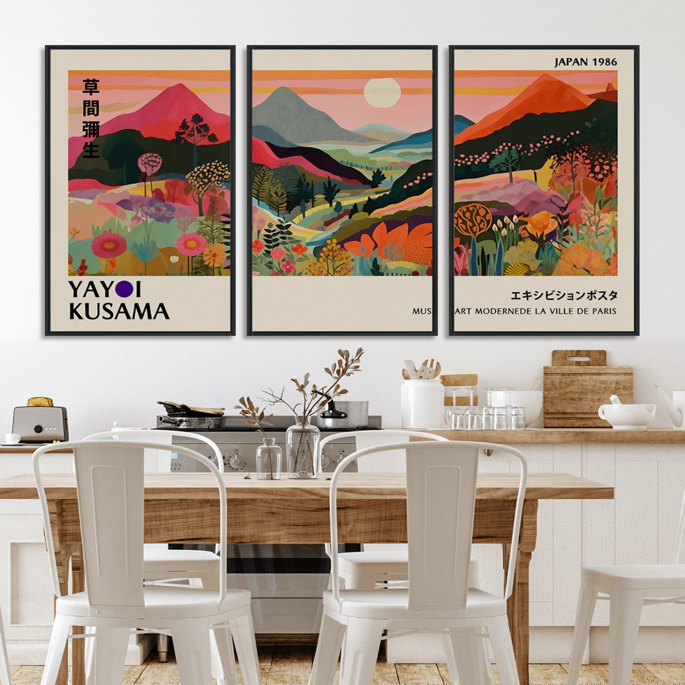MGV-FC-60X30-3P - Yayoi Ba Bam 1986 Wall Art Print - Comes Away to Kiss Sabi Sabi Japanese Wall Art Print - Vibrant