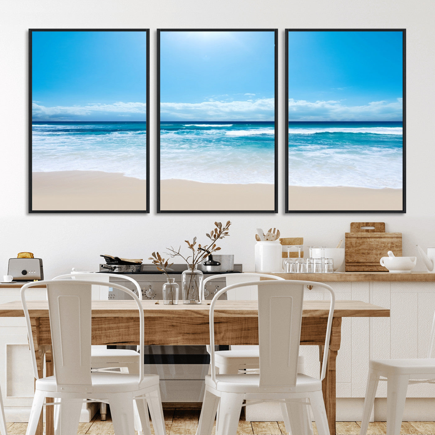 45929-MGV-FC-60X30-3P_Black-Wall Art Canvas Print Shiny Blue Sea and Beach