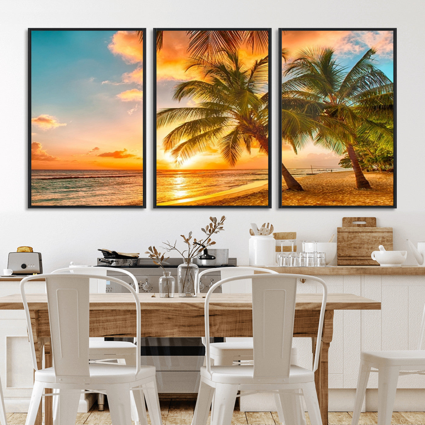 MGV-FC-60X30-3P - Tropical Sunset Beach Canvas Wall Art Print – Vibrant Palm Trees and Coastal Sunset Wall Decor for