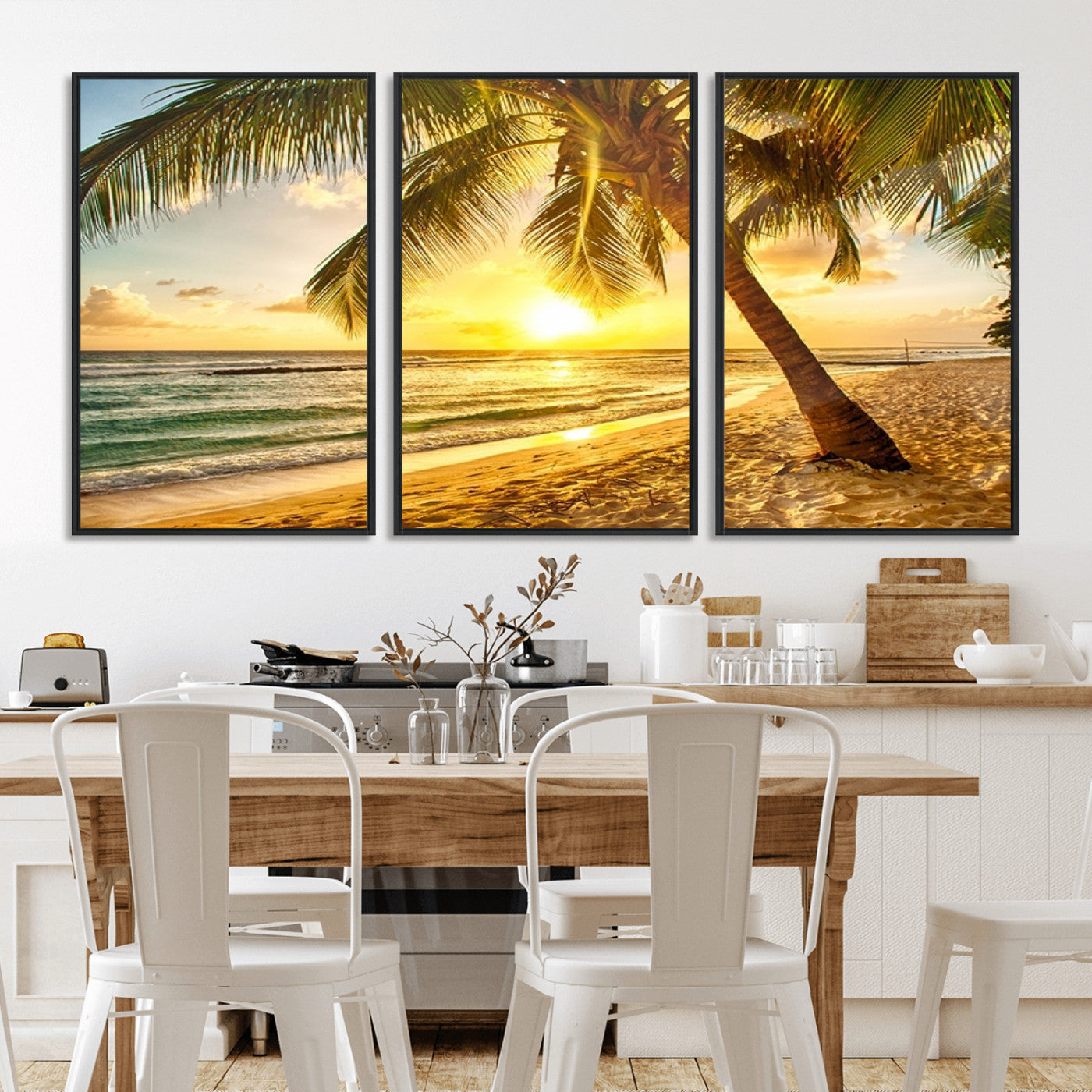 MGV-FC-60X30-3P - Beach Sunset Canvas Wall Art Print - Tropical Beach Canvas Wall Art Print – Vibrant Palm Trees and