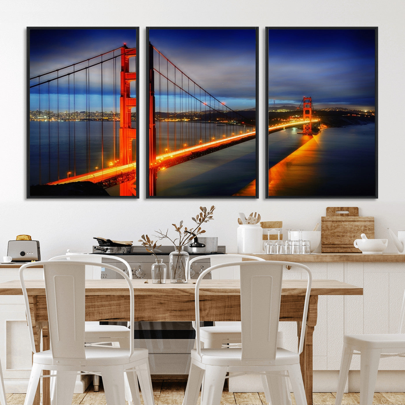 MGV-FC-60X30-3P - Large Wall Art San Francisco Canvas Print - Wonderful Golden Gate Bridge at Twilight