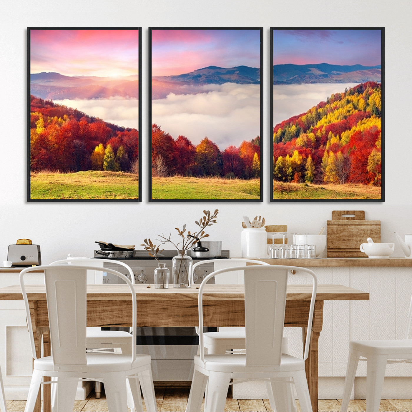MGV-FC-60X30-3P - Autumn Mountain Foggy Landscape Wall Art Canvas Print | Beautiful Forest Canvas Print | Misty