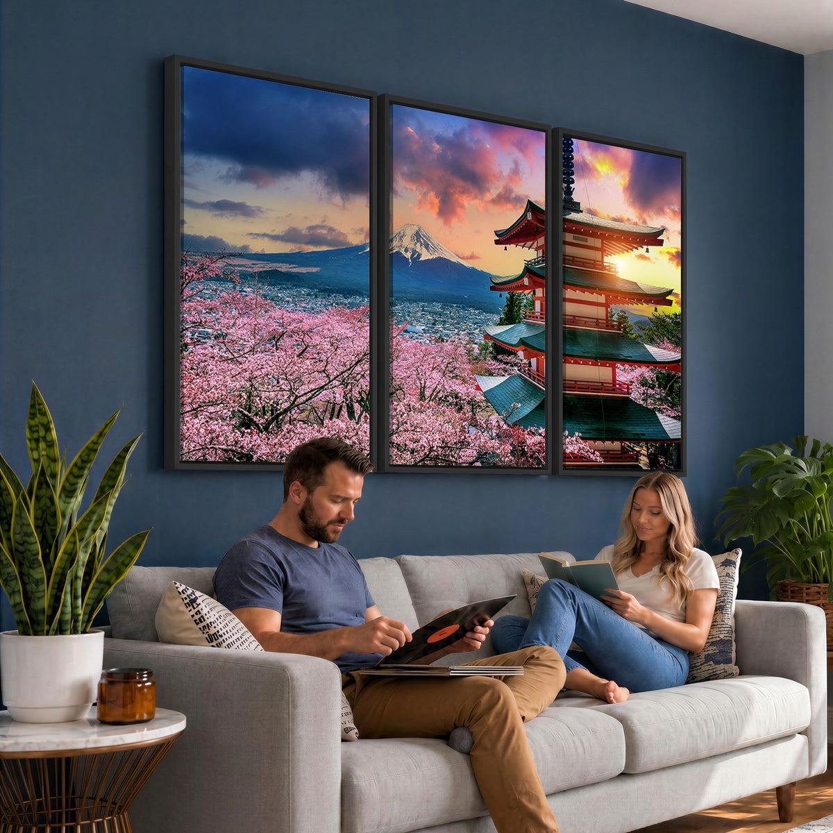 95987-MGV-CV-24X16 - Cherry Blossoms Canvas Print, Chureito Pagoda and Mount Fuji Wall Art