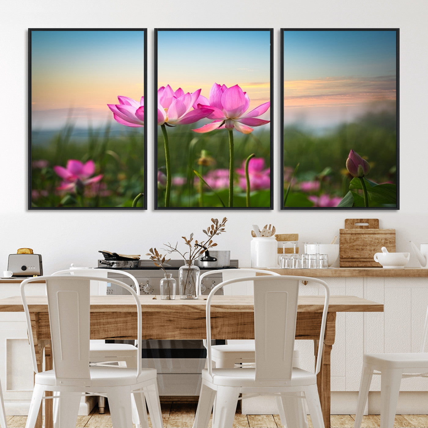 64234-MGV-FC-60X30-3P_Black-Pink Flower on the Mountain Canvas Print, Framed Pink Flower Canvas Wall Art