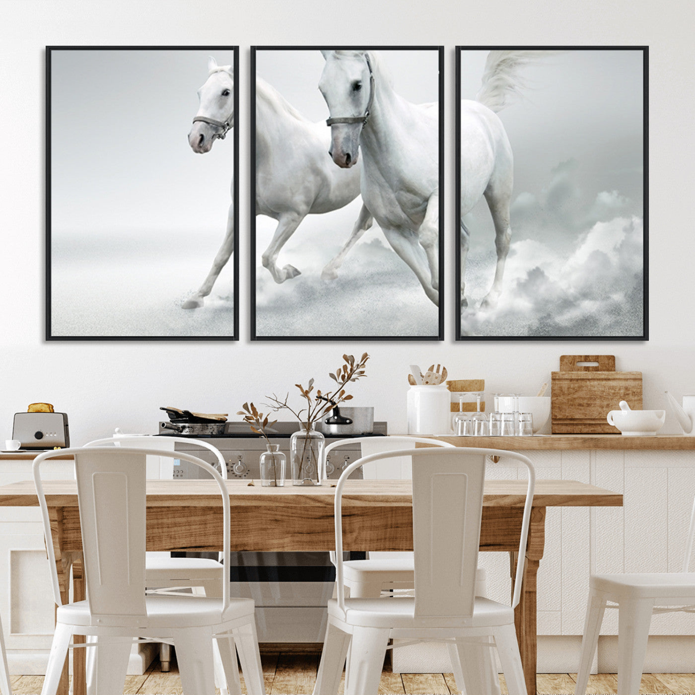MGV-FC-60X30-3P - Large Wall Art Animal Canvas Print - Beautiful Running White Horses