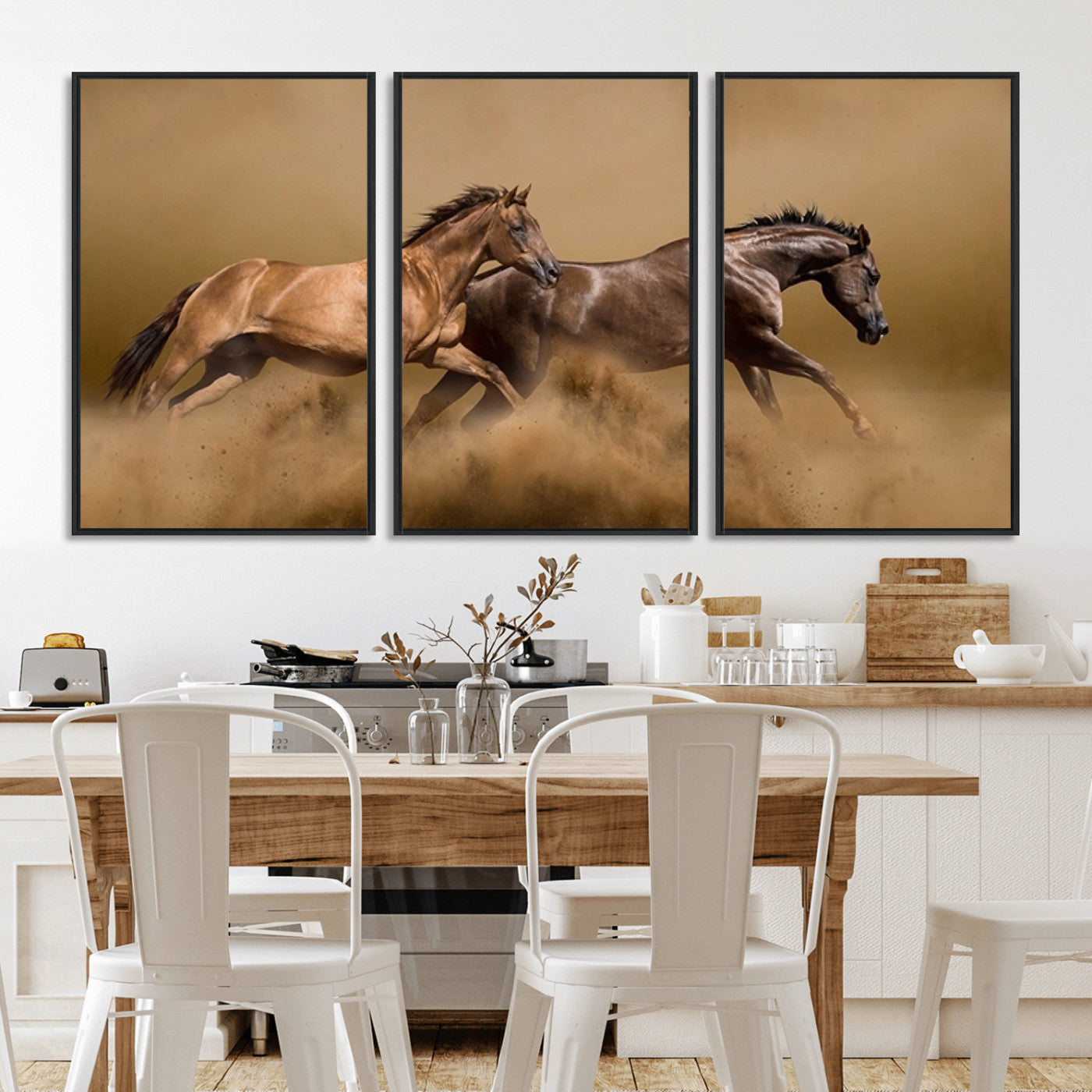 MGV-FC-60X30-3P - Large Wall Art Animal Canvas Print - Two Running Brown Horses