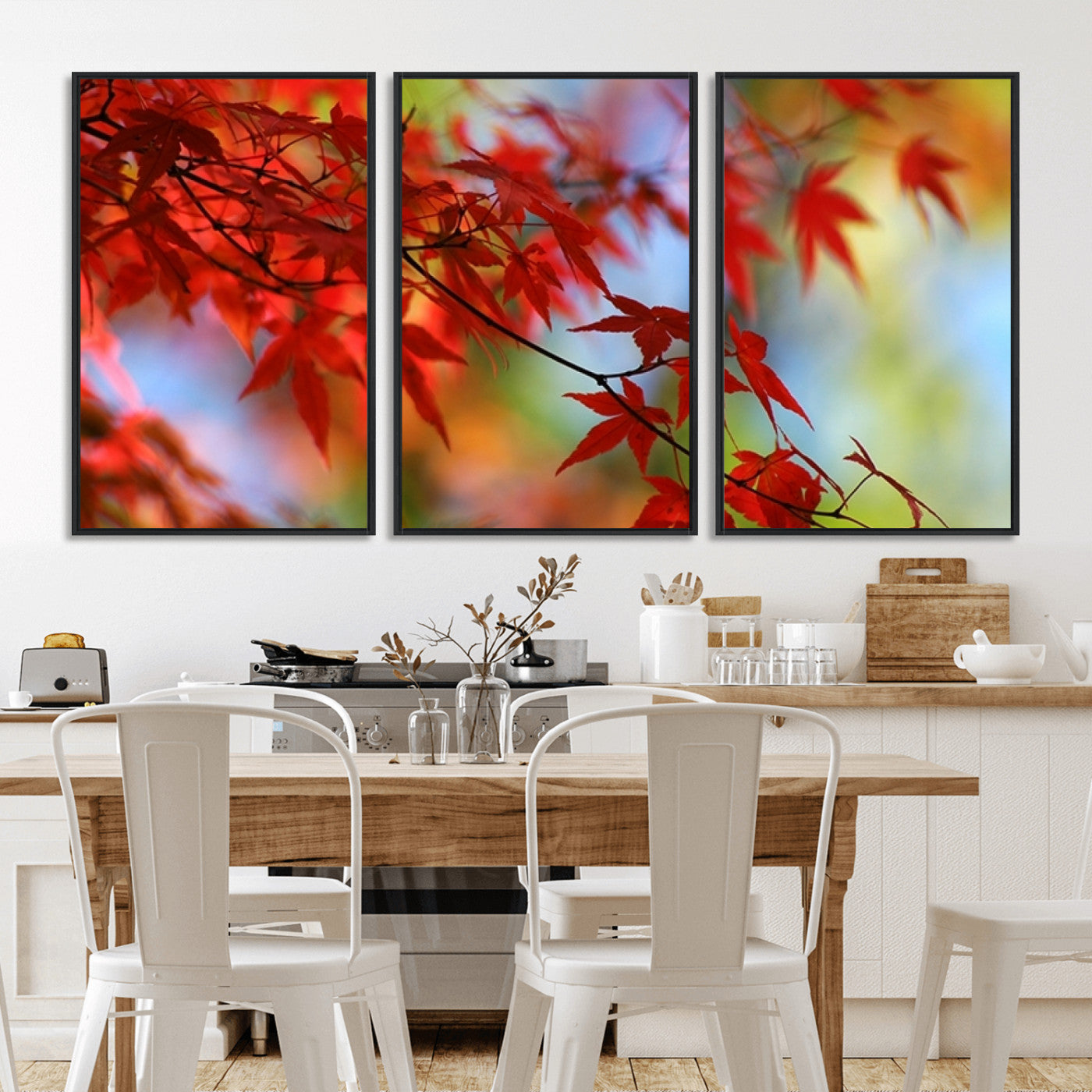 68946-MGV-FC-60X30-3P_Black-Red Leaves Autumn Forest Wall Art Canvas, Red Leaves Autumn Forest Canvas Print