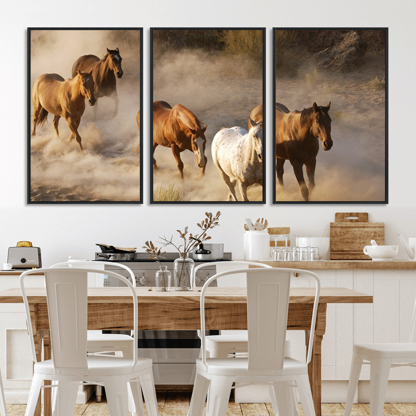 MGV-FC-60X30-3P - Large Wall Art 5 Horses Running on Sand Canvas Print