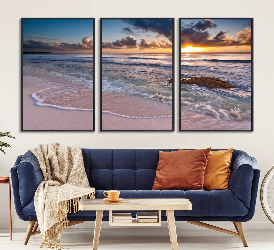 Sea Ocean Sunset Beach Wall Art Canvas Print.