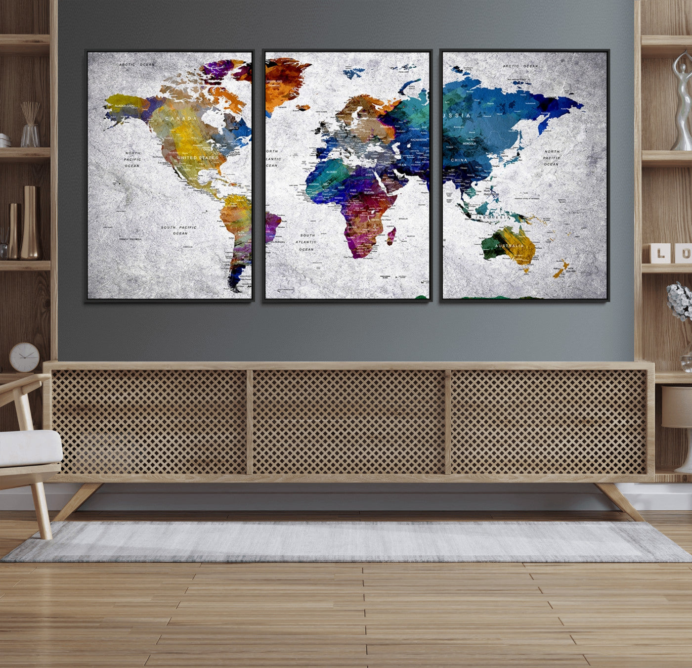 MGV-FC-60X30-3P - Push Pin World Map Canvas Print – Framed Wall Art for Couples to Track Their Travels – Anniversary