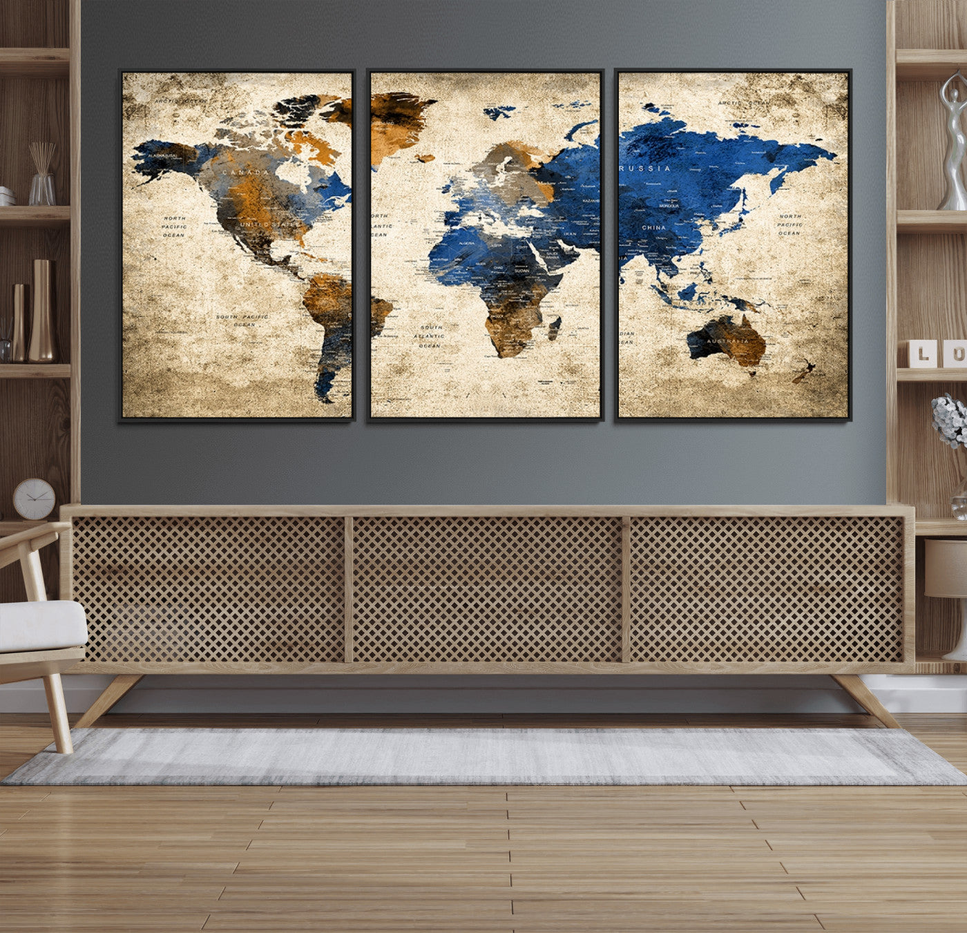 MGV-FC-60X30-3P - Push Pin World Map Canvas Print – Framed Wall Art for Couples to Track Their Travels – Anniversary
