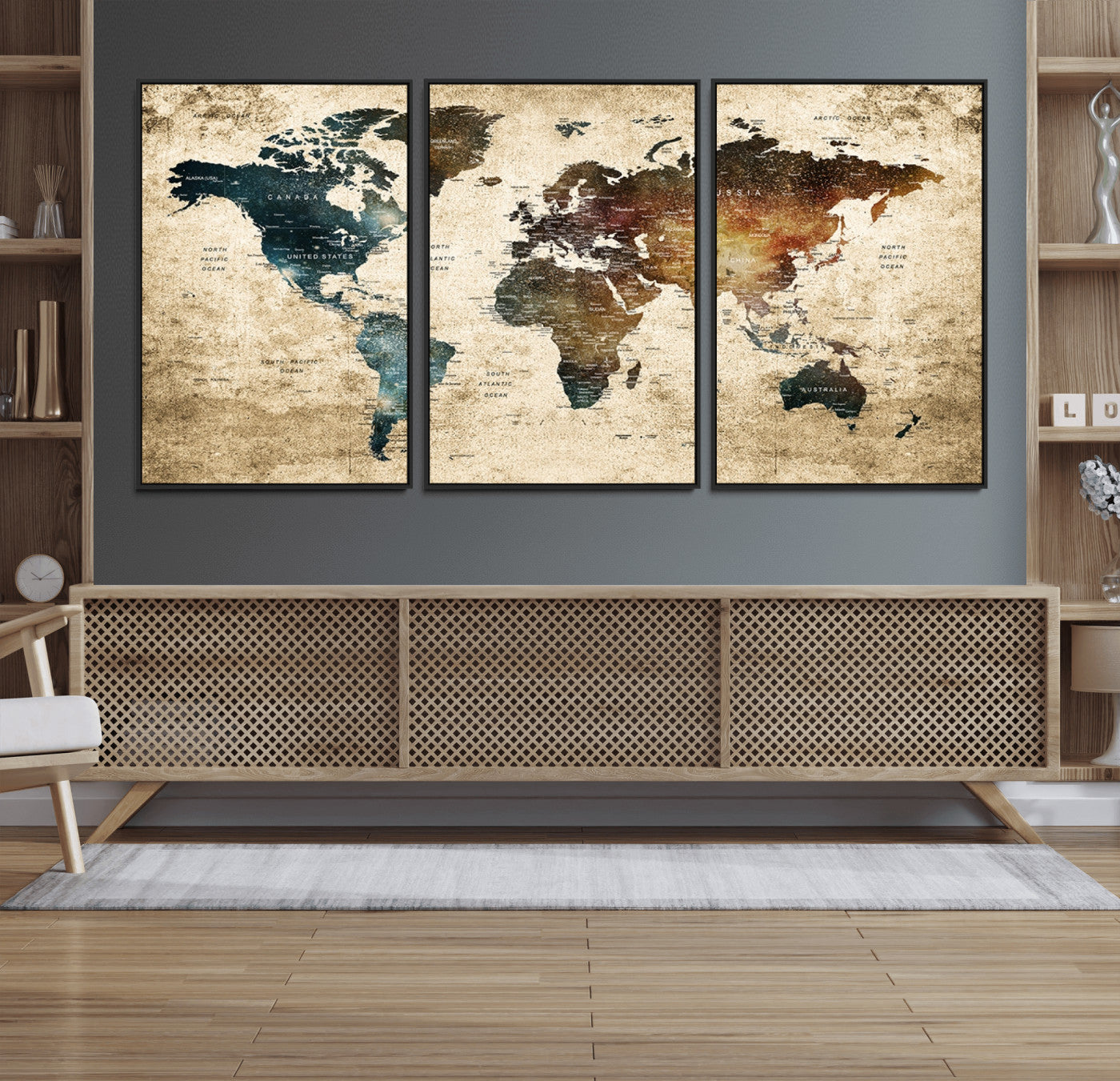 55201-MGV-FC-60X30-3P_Black-Push Pin World Map Canvas Print – Framed Wall Art for Couples to Track Their Travels – Anniversary